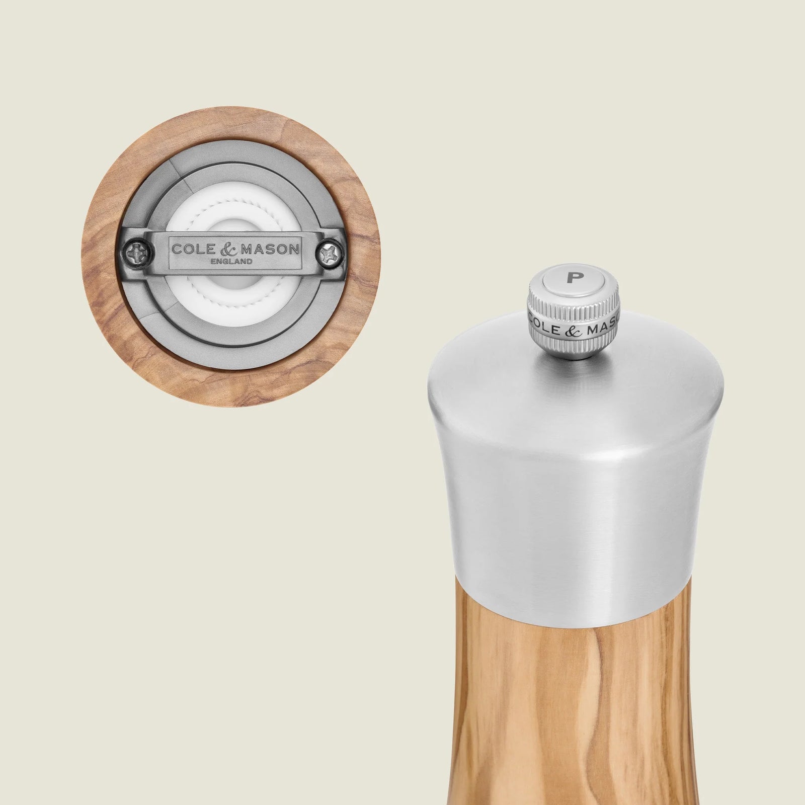 Cole & Mason Bromley Pepper Mill – Olive Wood & Stainless Steel