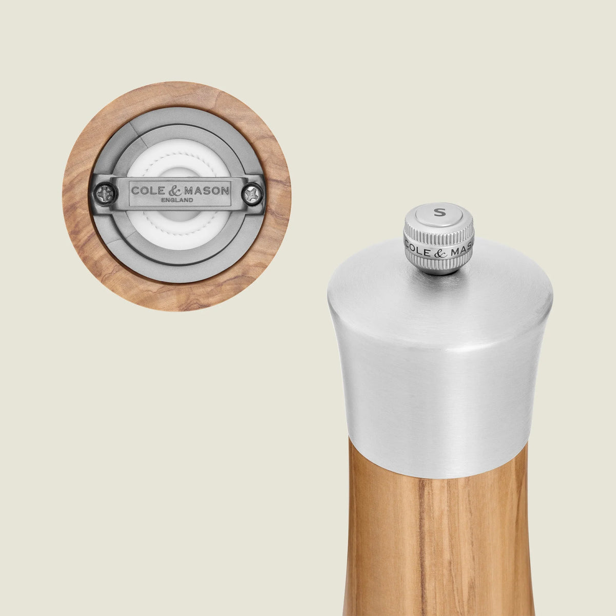 Cole & Mason Bromley Salt Mill – Olive Wood & Stainless Steel