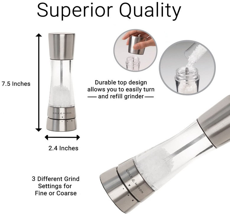 Cole & Mason Derwent Salt Mill – Stainless Steel – 7.5" / 19 cm by Kitchen Niche