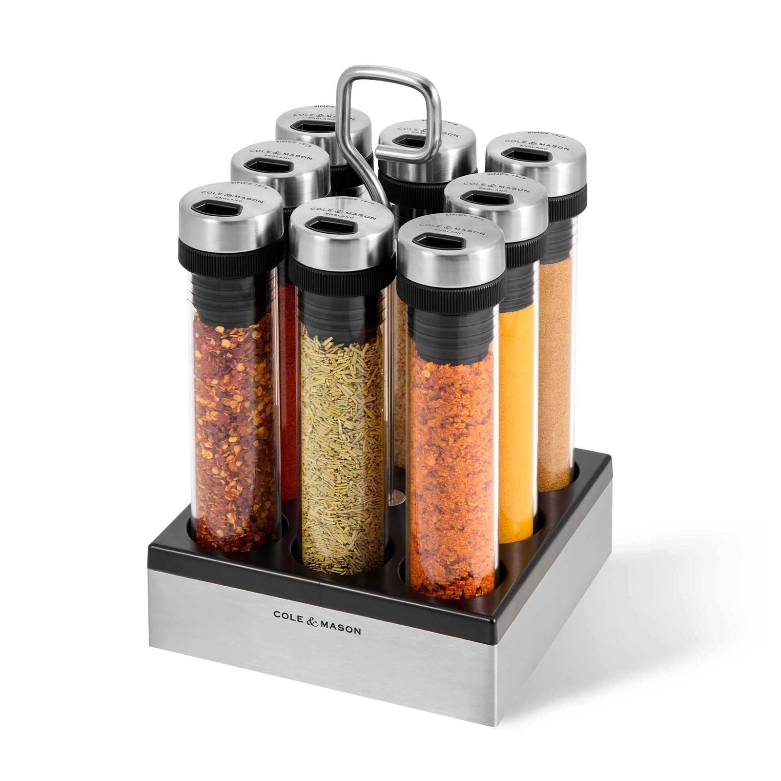 Cole & Mason Shadwell Countertop Spice Storage Set – 8 Glass Jars