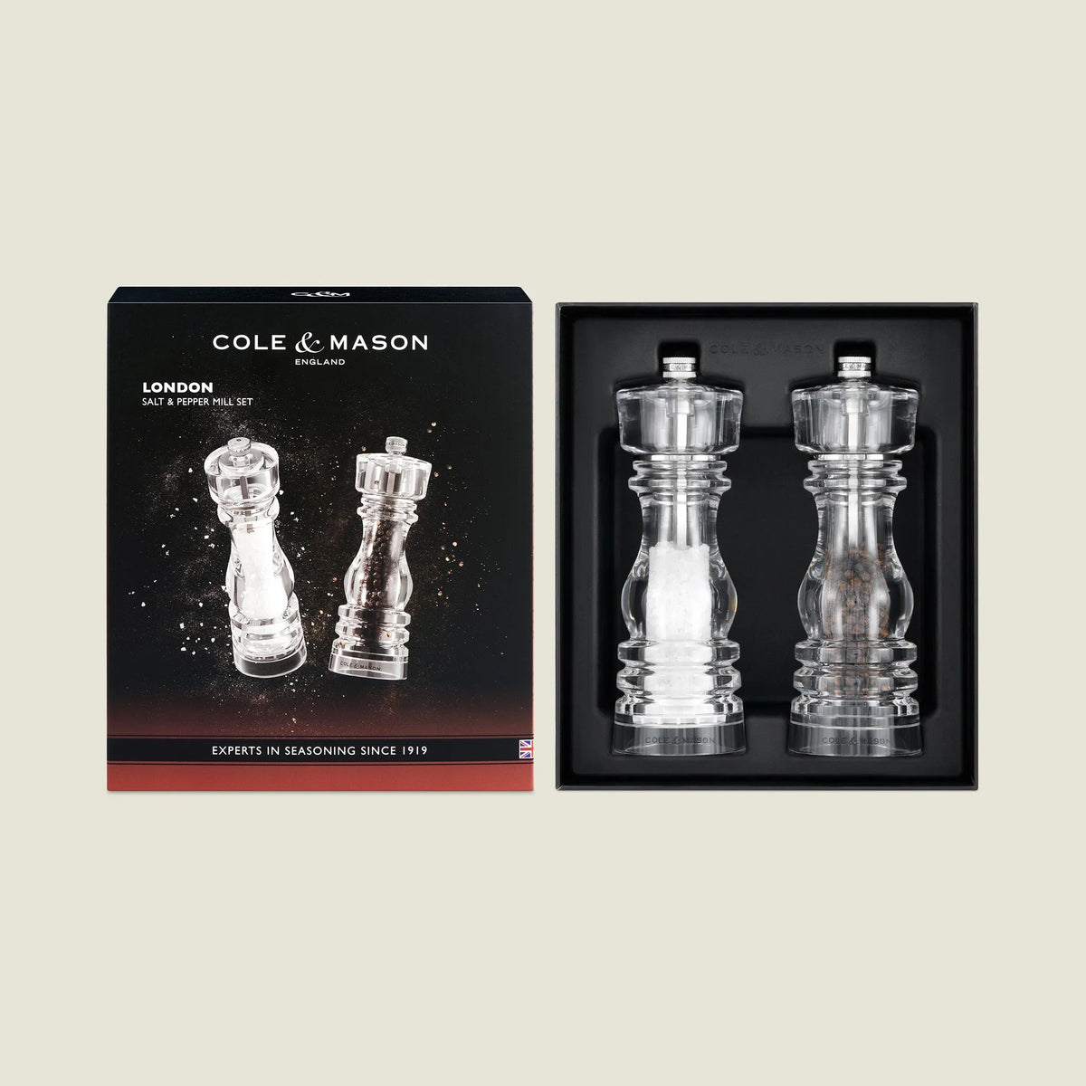 Cole & Mason London Collection Salt & Pepper Mill Gift Set – Acrylic – 7" / 18 cm (Pre-filled)