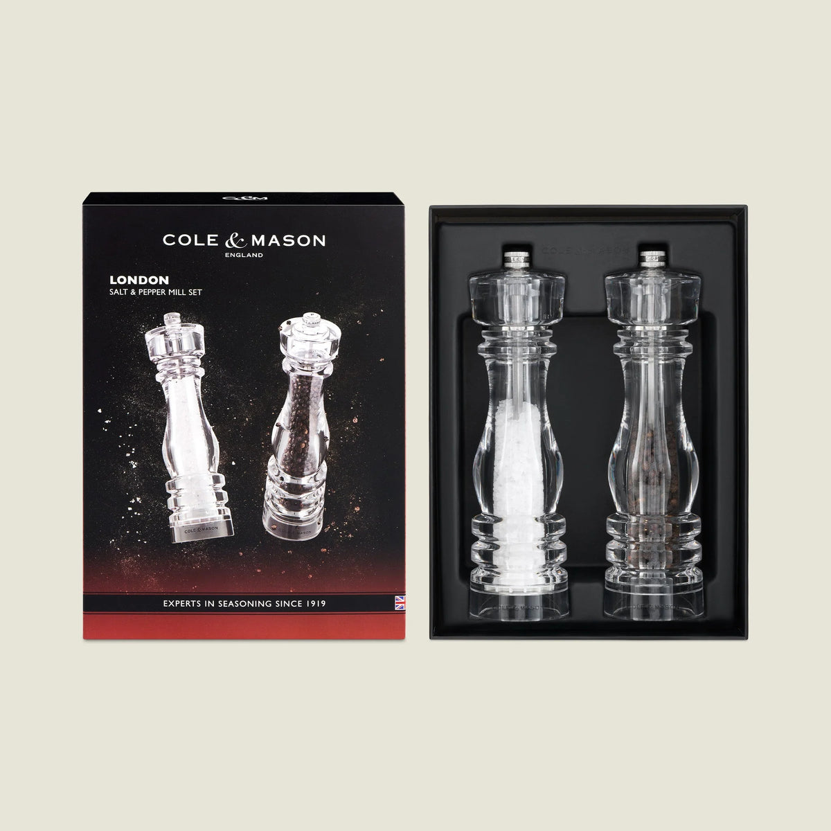 Cole & Mason London Collection Salt & Pepper Mill Gift Set – Acrylic – 8.5" / 22 cm (Pre-filled)