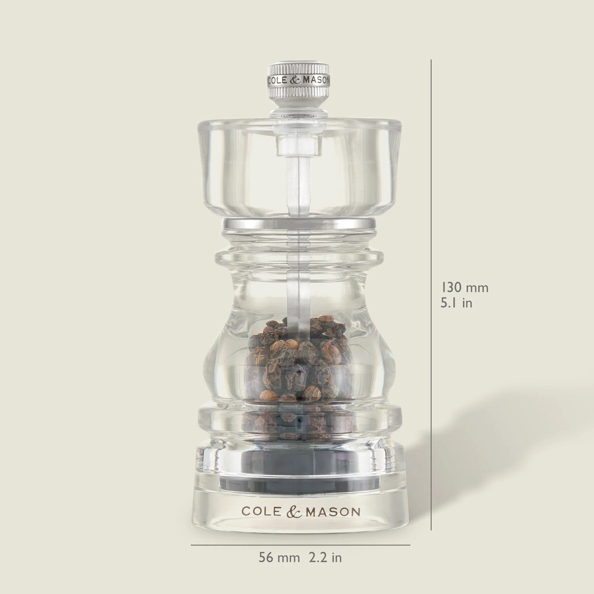 Cole & Mason London Pepper Mill – Acrylic – 5" / 13 cm (Pre-filled)