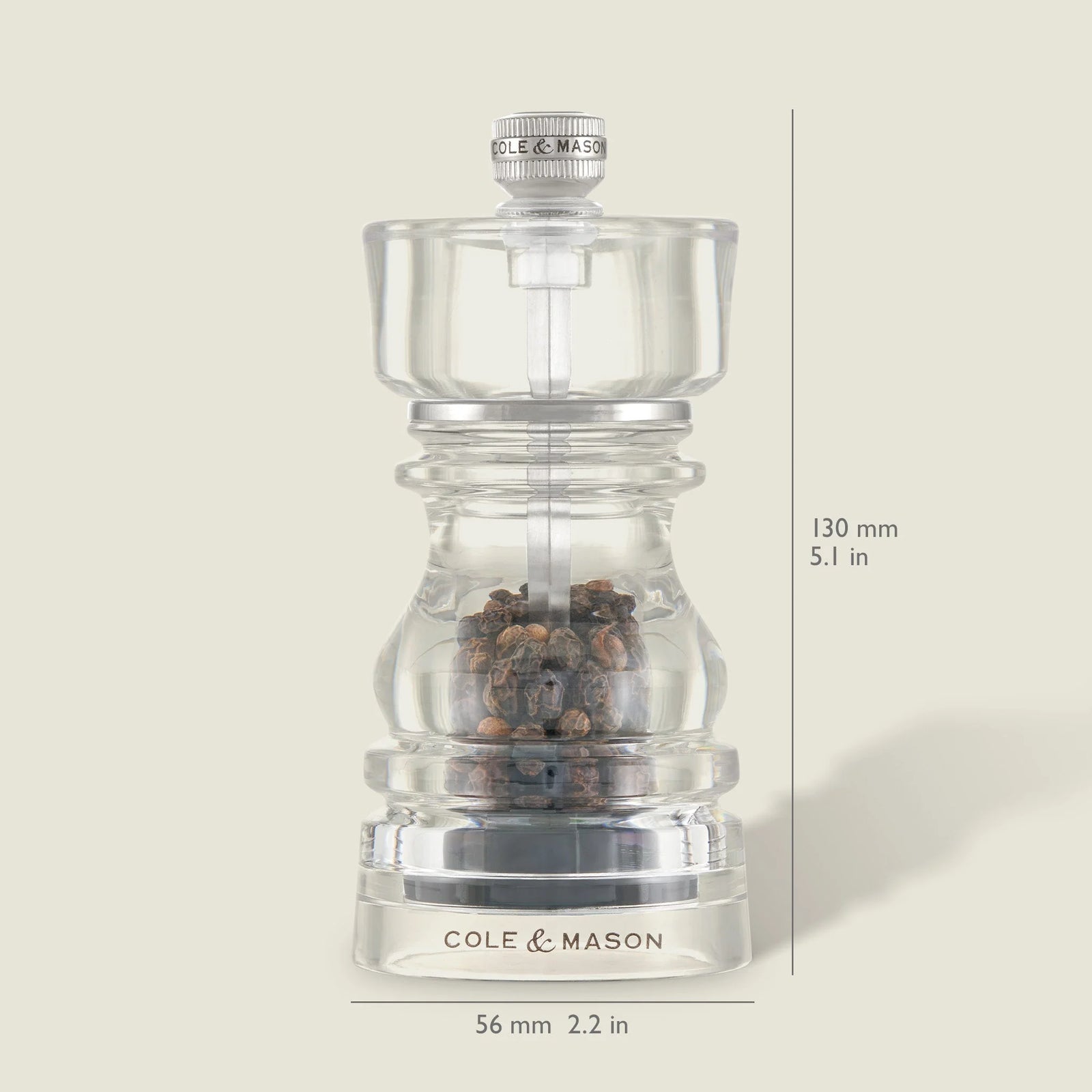 Cole & Mason London Pepper Mill – Acrylic – 5" / 13 cm (Pre-filled)