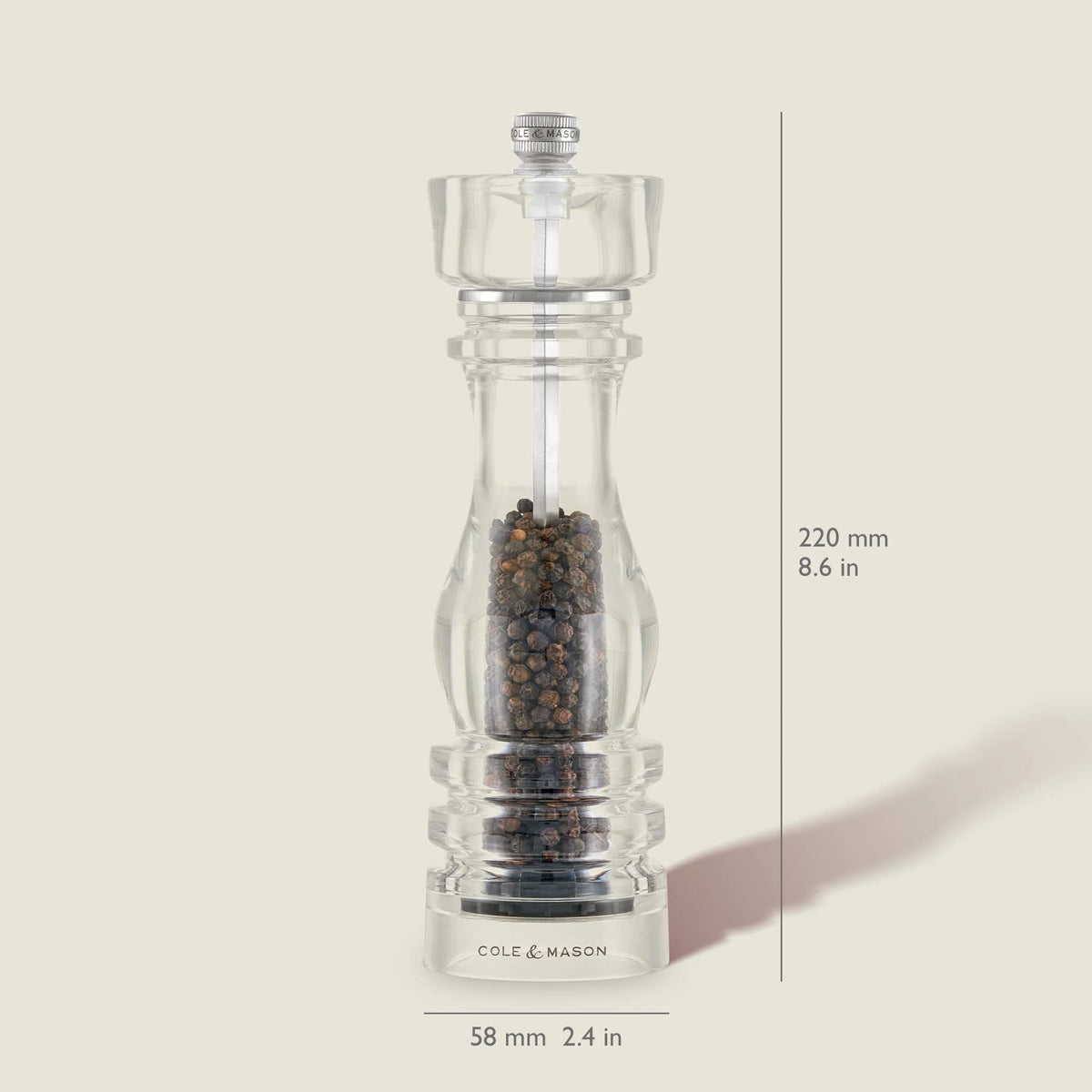 Cole & Mason London Pepper Mill – Acrylic – 8.5" / 22 cm (Pre-filled)