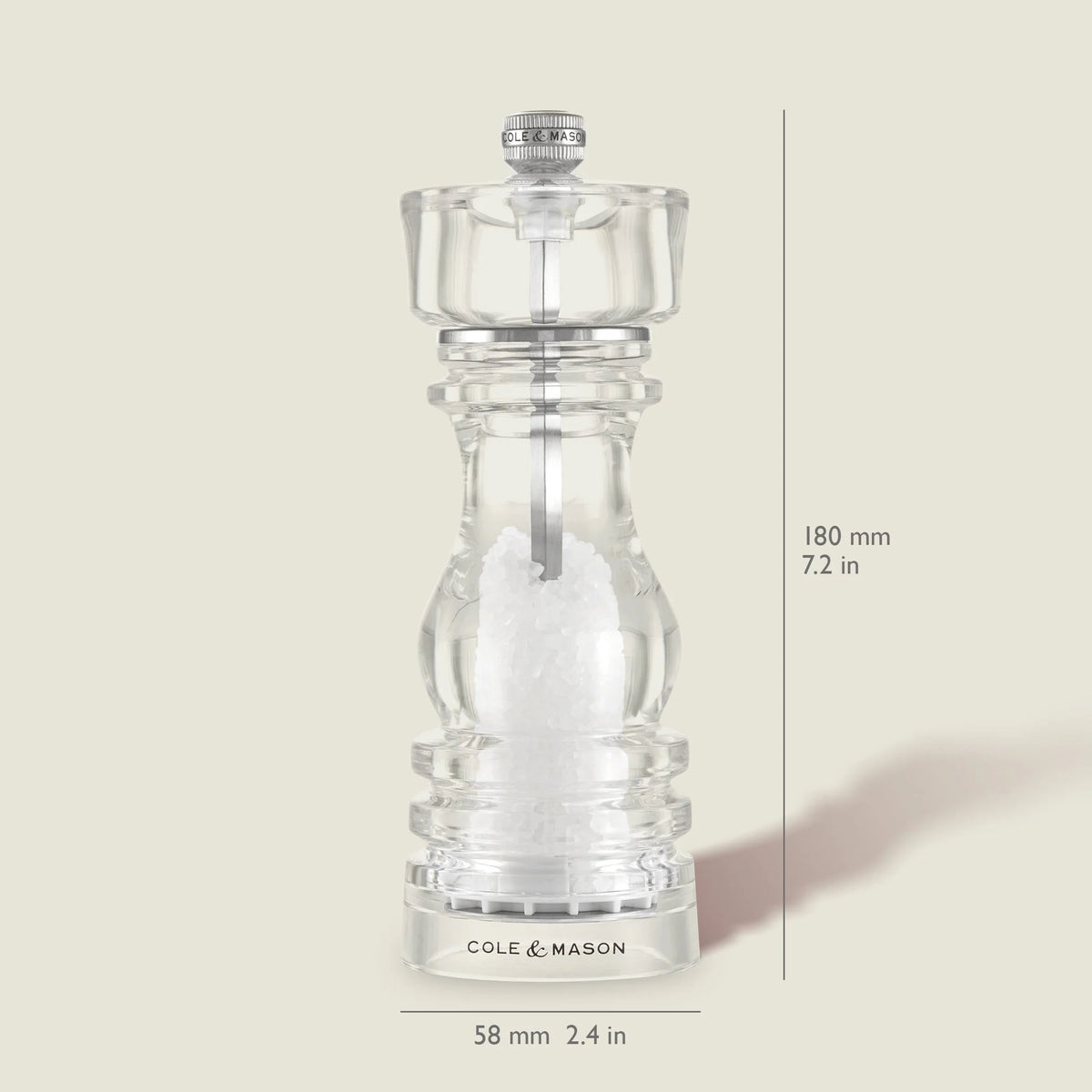 Cole & Mason London Salt Mill – Acrylic – 7" / 18 cm (Pre-filled)