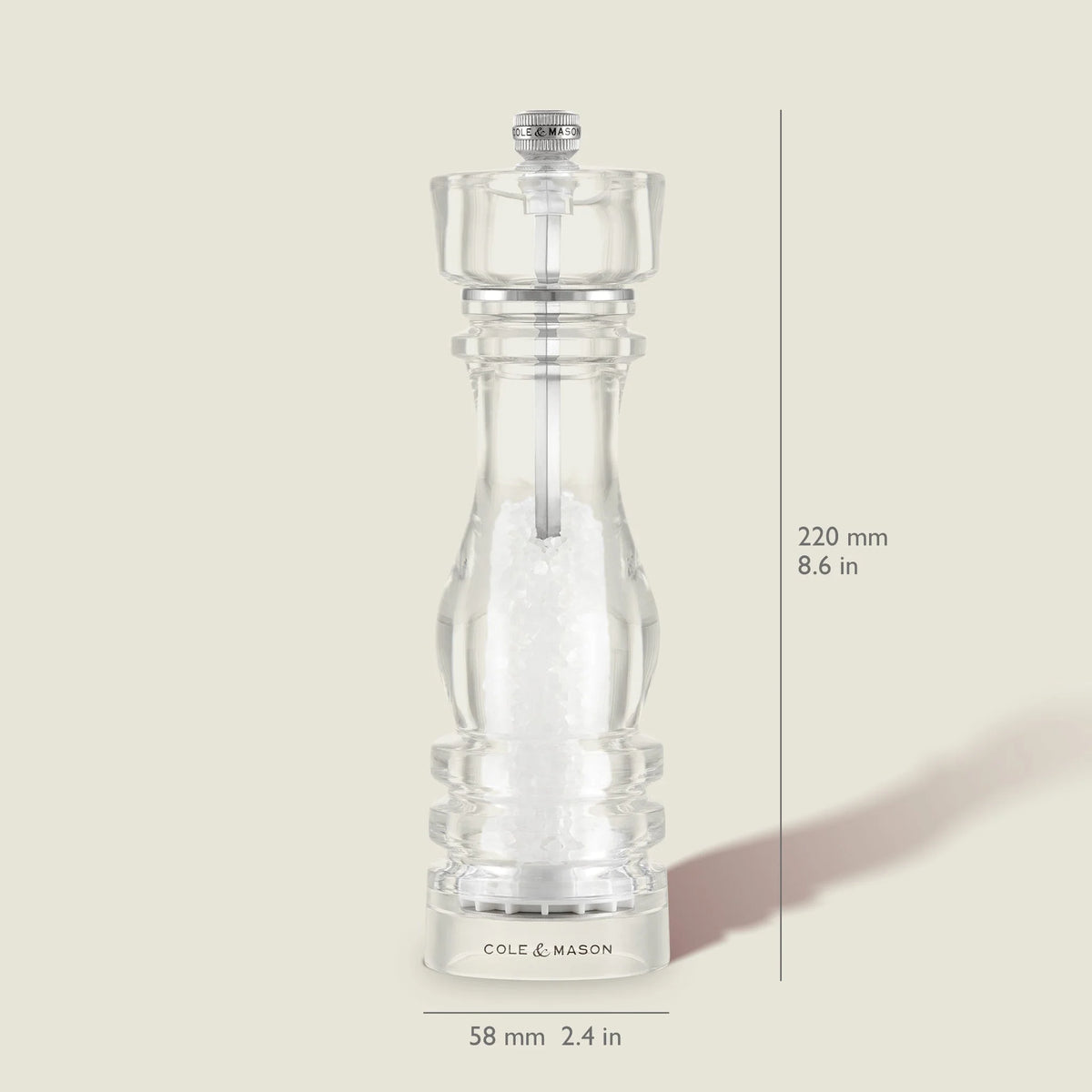 Cole & Mason London Salt Mill – Acrylic – 8.5" / 22 cm (Pre-filled)