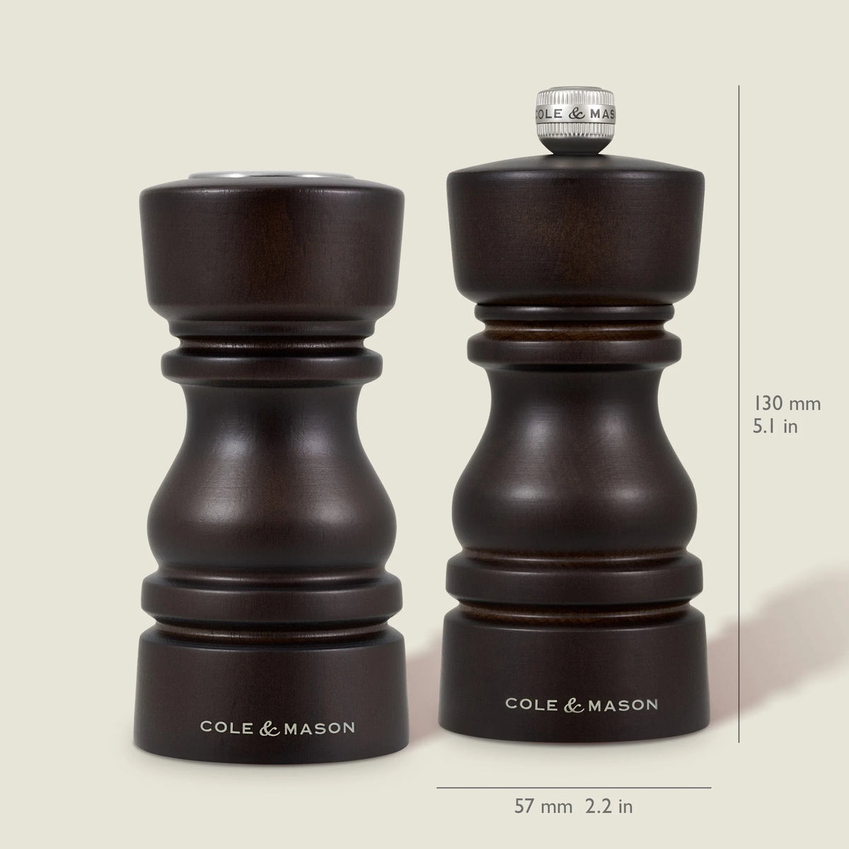 Cole & Mason London Salt Shaker & Pepper Mill Gift Set – Chocolate Wood – 5" / 13 cm