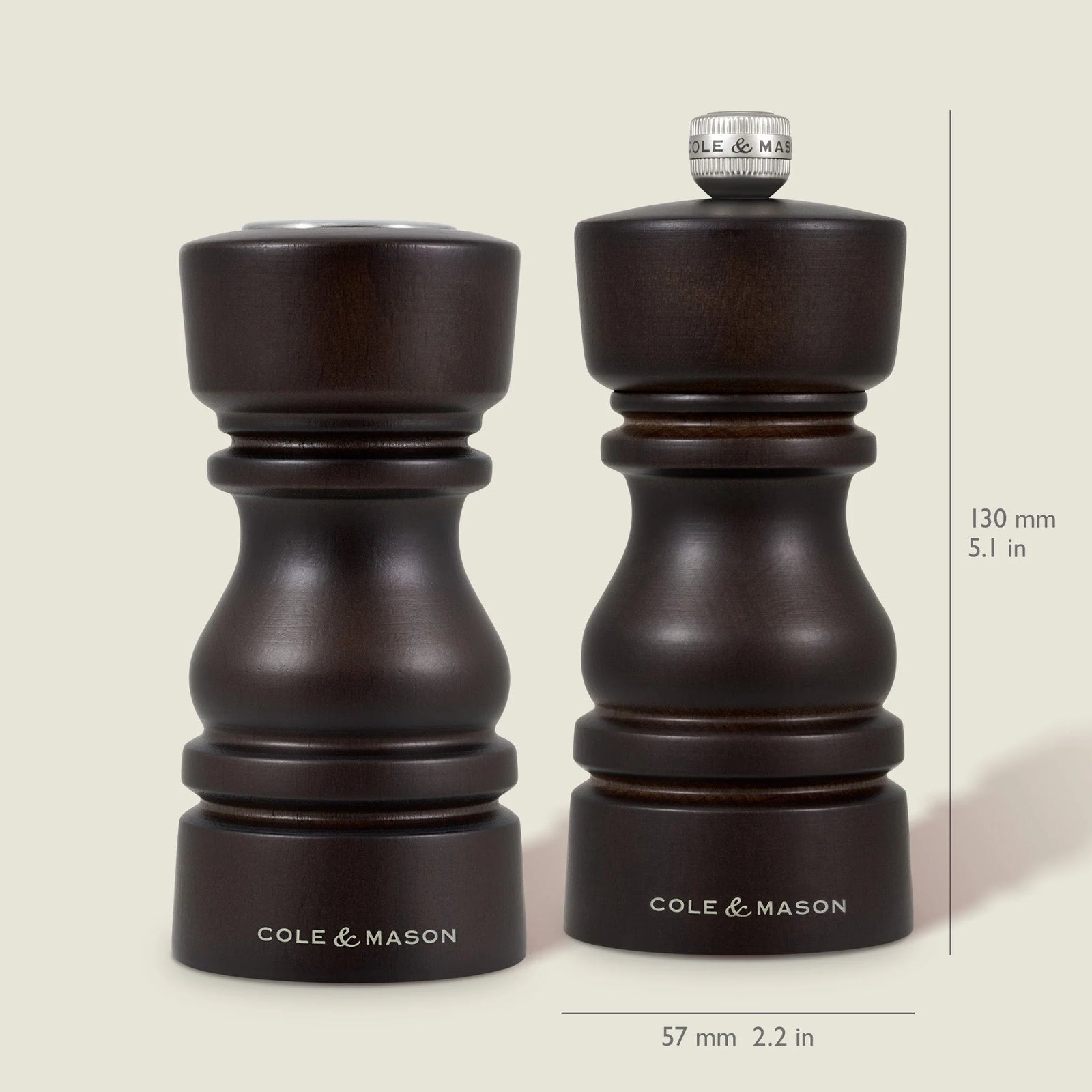 Cole & Mason London Salt Shaker & Pepper Mill Gift Set – Chocolate Wood – 5" / 13 cm