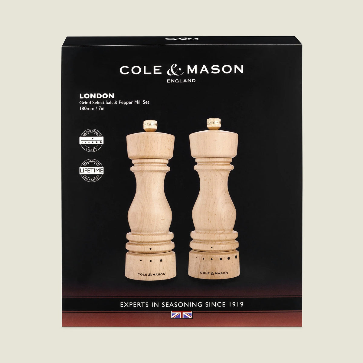 Cole & Mason London Grind Select Salt & Pepper Mill Gift Set – Natural Beech – 7" / 18 cm