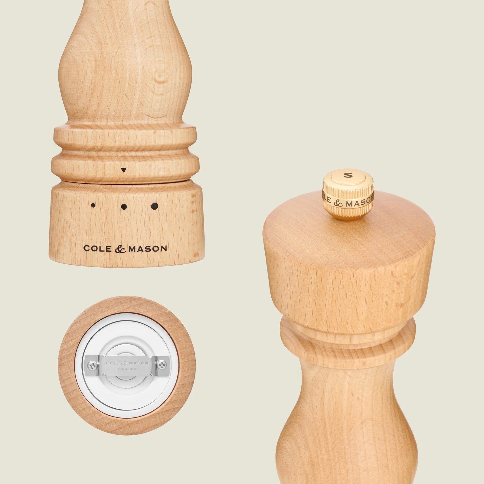 Cole & Mason London Grind Select Salt Mill – Natural Beech – 7" / 18 cm