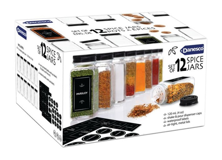 Danesco Spice Jar Set of 12 with Labels by Kitchen Niche