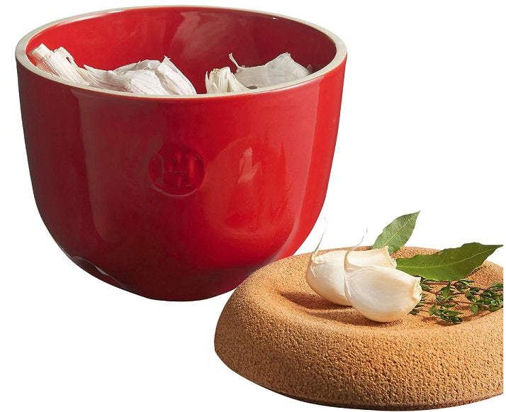 Emile Henry Garlic Pot Burgundy Red KitchenNiche.ca by Kitchen Niche