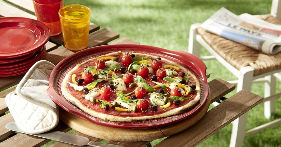 Emile Henry Ridged Pizza Stone Charcoal Black Emile Henry by Kitchen Niche