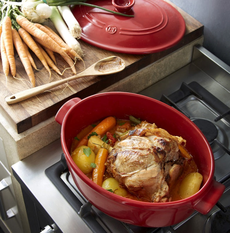 Emile Henry Oval Casserole 6L Burgundy Red by Kitchen Niche