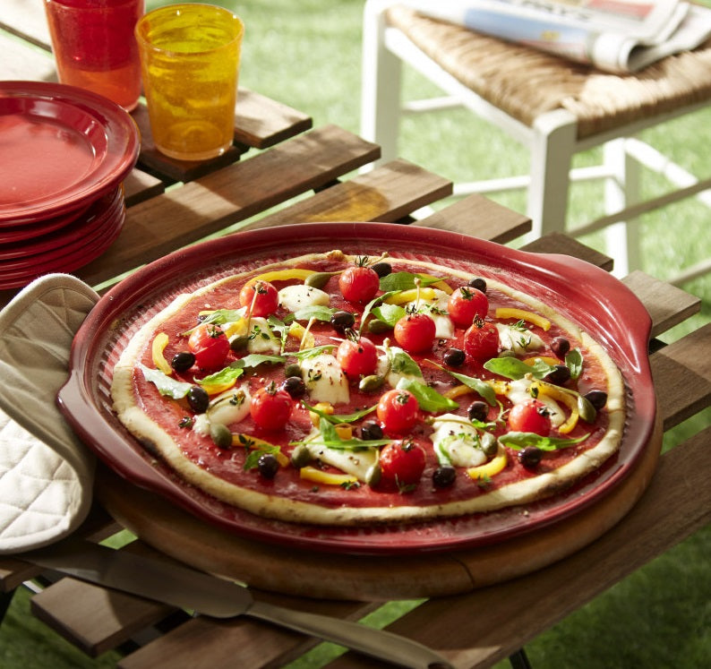 Emile Henry Ridged Pizza Stone Burgundy Red by Kitchen Niche