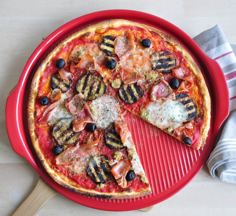 Emile Henry Ridged Pizza Stone Burgundy Red by Kitchen Niche