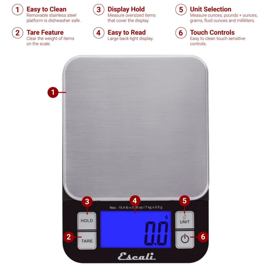 Escali Nutro Red Digital Kitchen Scale by Kitchen Niche