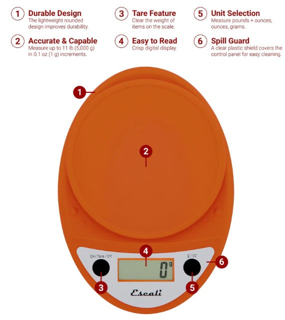 Escali Primo Digital Kitchen Scale Pumpkin Orange