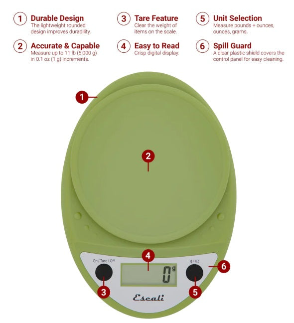 Escali Primo Digital Kitchen Scale Tarragon Green by Kitchen Niche