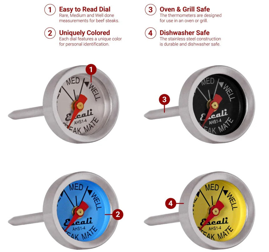 Escali Easy Read Steak Thermometer Set of 4 by Kitchen Niche