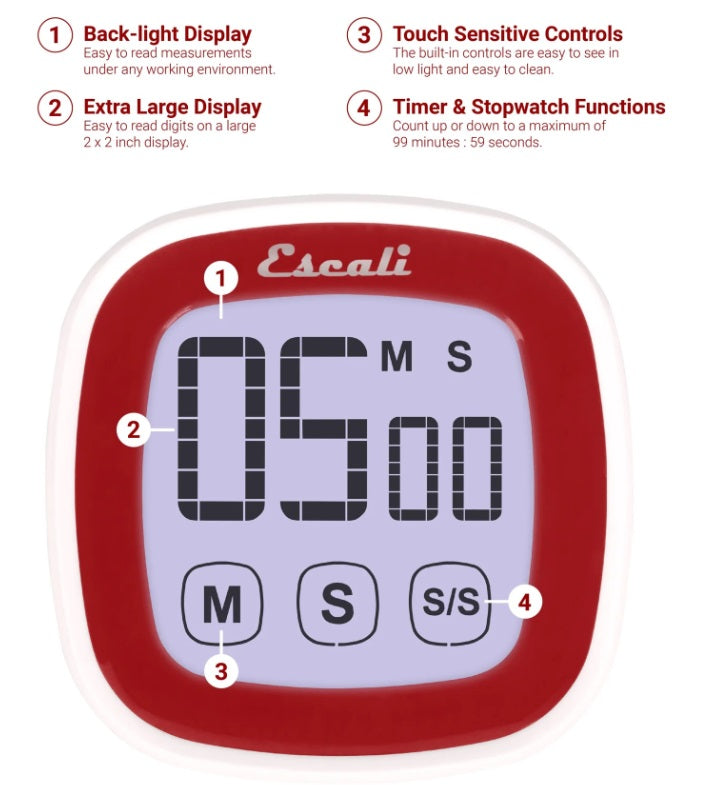 Escali Touch Screen Digital Timer Red by Kitchen Niche