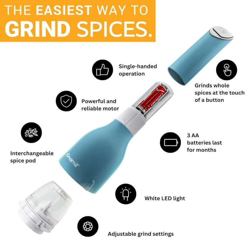 FinaMill Grey Battery Operated Spice Grinder with 2 Interchangeable Pods FinaMill by Kitchen Niche