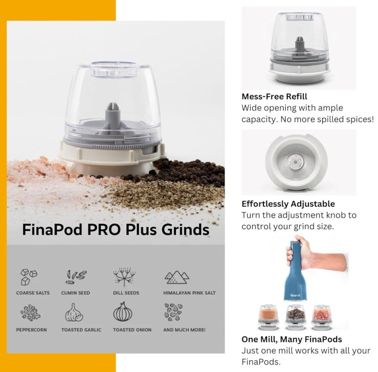 FinaMill Grey Battery Operated Spice Grinder with 2 Interchangeable Pods