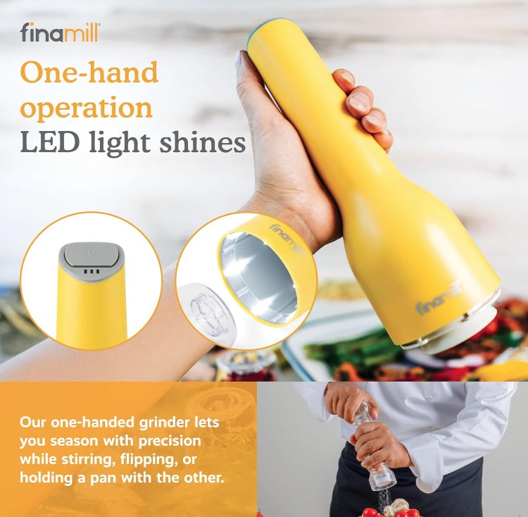 FinaMill Canary Yellow Rechargeable Spice Grinder with 2 Interchangeable Pods