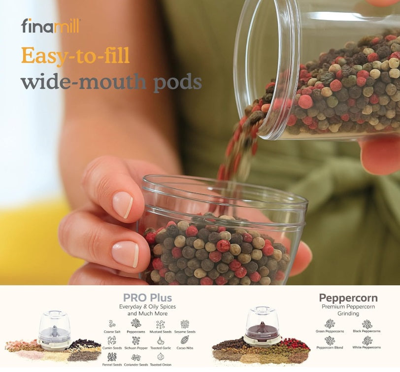 FinaMill Ocean Blue Rechargeable Spice Grinder with 2 Interchangeable Pods