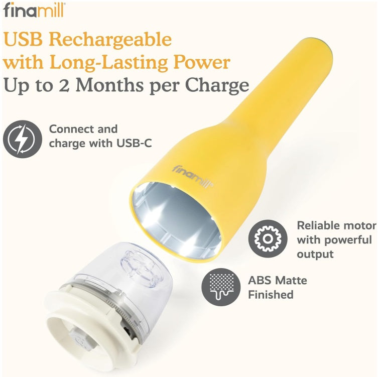 FinaMill Canary Yellow Rechargeable Spice Grinder with 2 Interchangeable Pods FinaMill by Kitchen Niche