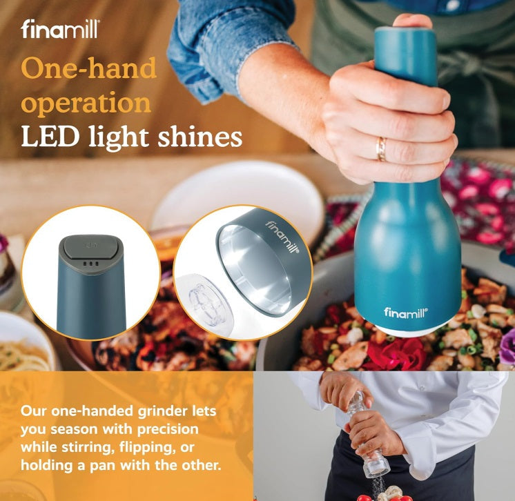FinaMill Ocean Blue Rechargeable Spice Grinder with 2 Interchangeable Pods FinaMill by Kitchen Niche