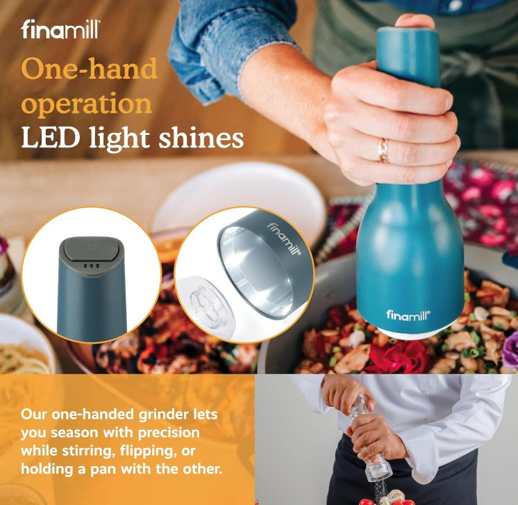 FinaMill Ocean Blue Rechargeable Spice Grinder with 2 Interchangeable Pods