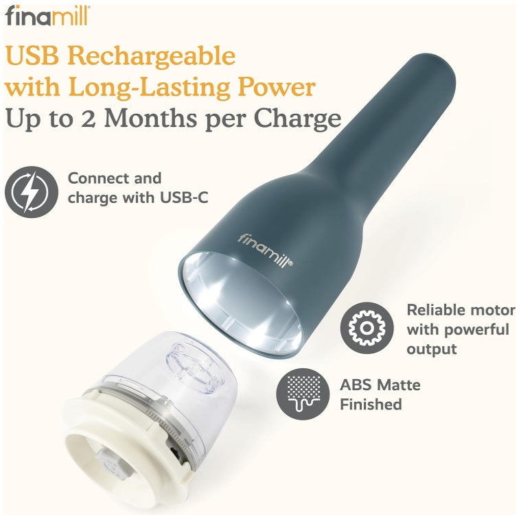 FinaMill Ocean Blue Rechargeable Spice Grinder with 2 Interchangeable Pods