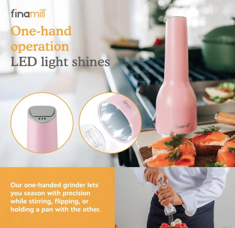 FinaMill Pink Rechargeable Spice Grinder with 2 Interchangeable Pods