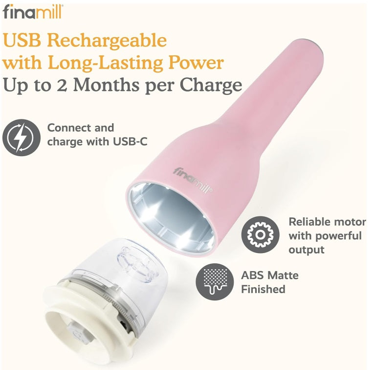 FinaMill Pink Rechargeable Spice Grinder with 2 Interchangeable Pods