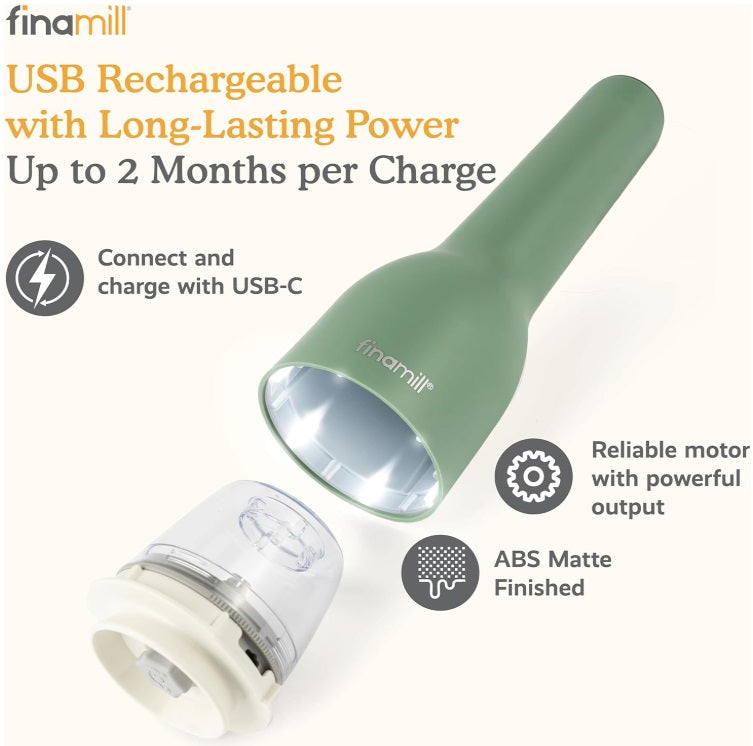 FinaMill Sage Green Rechargeable Spice Grinder with 2 Interchangeable Pods FinaMill by Kitchen Niche