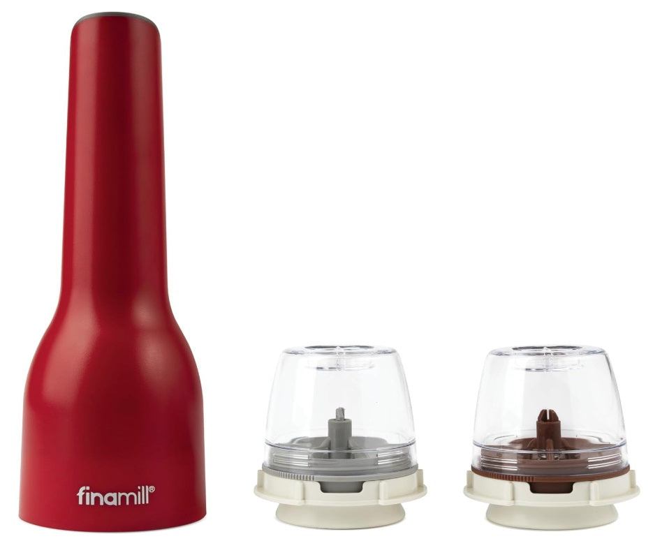 FinaMill Sangria Red Rechargeable Spice Grinder with 2 Interchangeable Pods