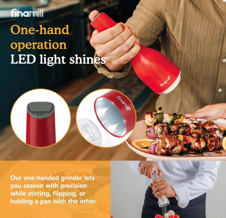 FinaMill Sangria Red Rechargeable Spice Grinder with 2 Interchangeable Pods