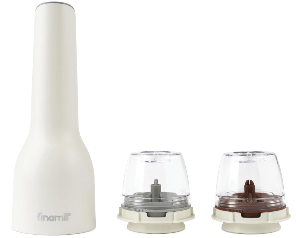 FinaMill Soft Cream White Rechargeable Spice Grinder with 2 Interchangeable Pods