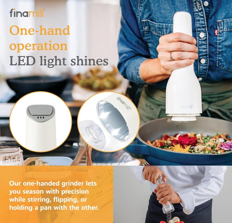 FinaMill Soft Cream White Rechargeable Spice Grinder with 2 Interchangeable Pods