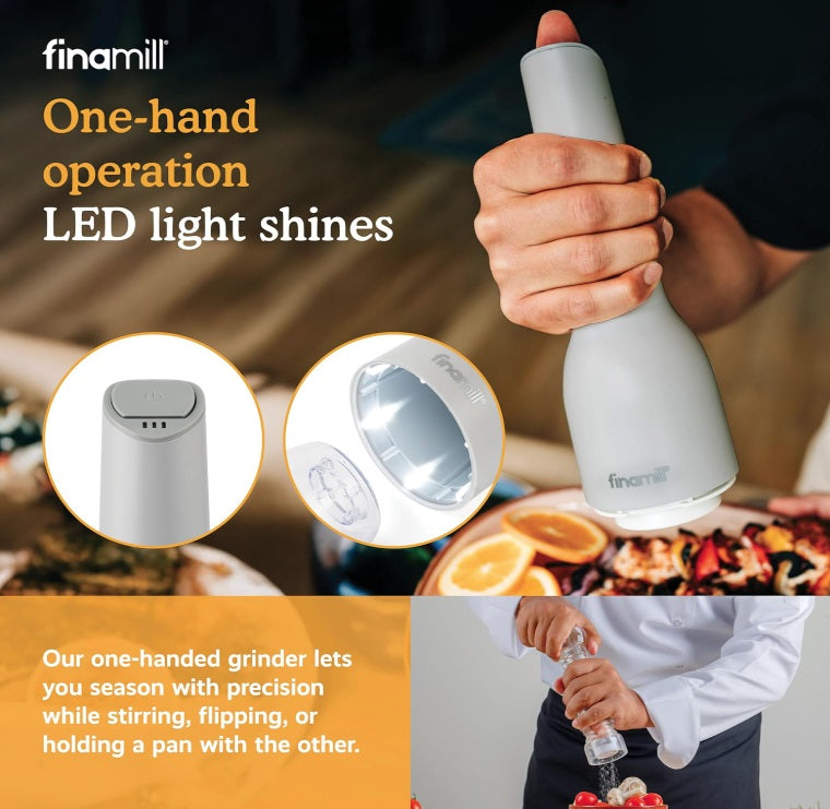 FinaMill Stone Grey Rechargeable Spice Grinder with 2 Interchangeable Pods