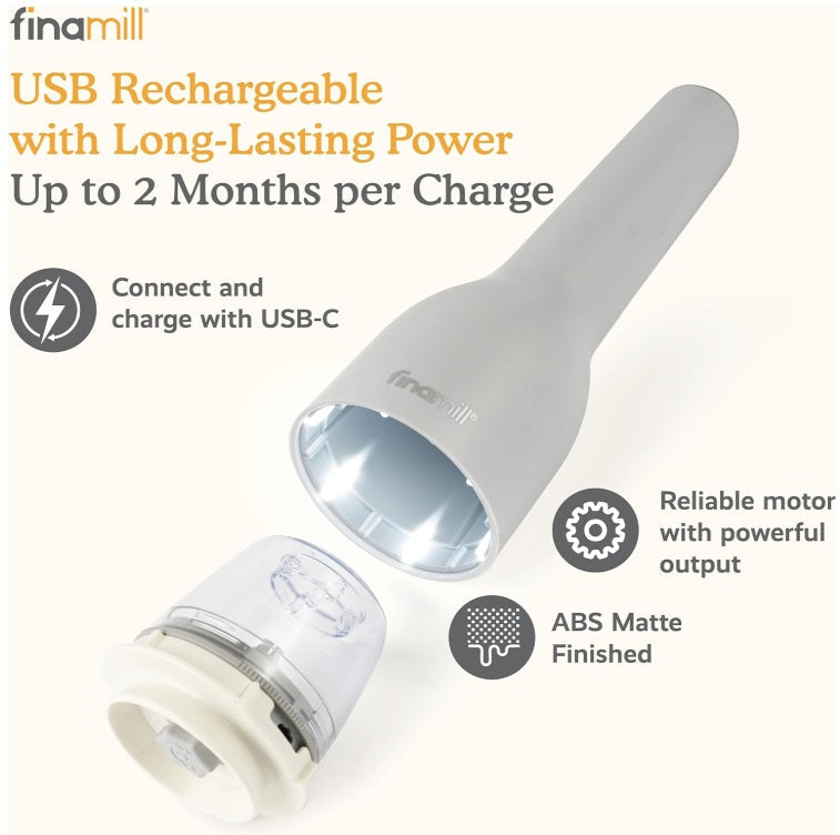 FinaMill Stone Grey Rechargeable Spice Grinder with 2 Interchangeable Pods FinaMill by Kitchen Niche