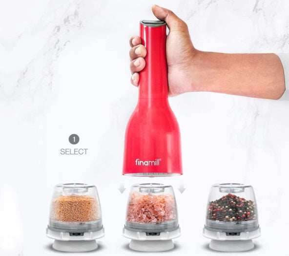 FinaMill Grey Battery Operated Spice Grinder with 2 Interchangeable Pods