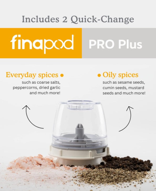 FinaMill Grey Battery Operated Spice Grinder with 2 Interchangeable Pods