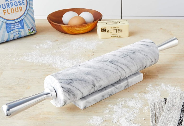 Fox Run White Marble Rolling Pin With Aluminum Handles by Kitchen Niche