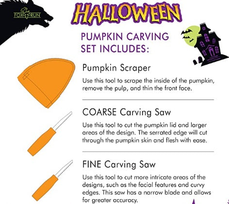 Fox Run Pumpkin Carving Kit 3-Piece by Kitchen Niche