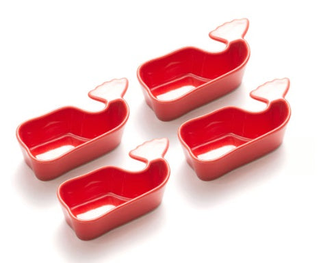 Fox Run Red Ceramic Whale Condiment Cups Set of 4 by Kitchen Niche