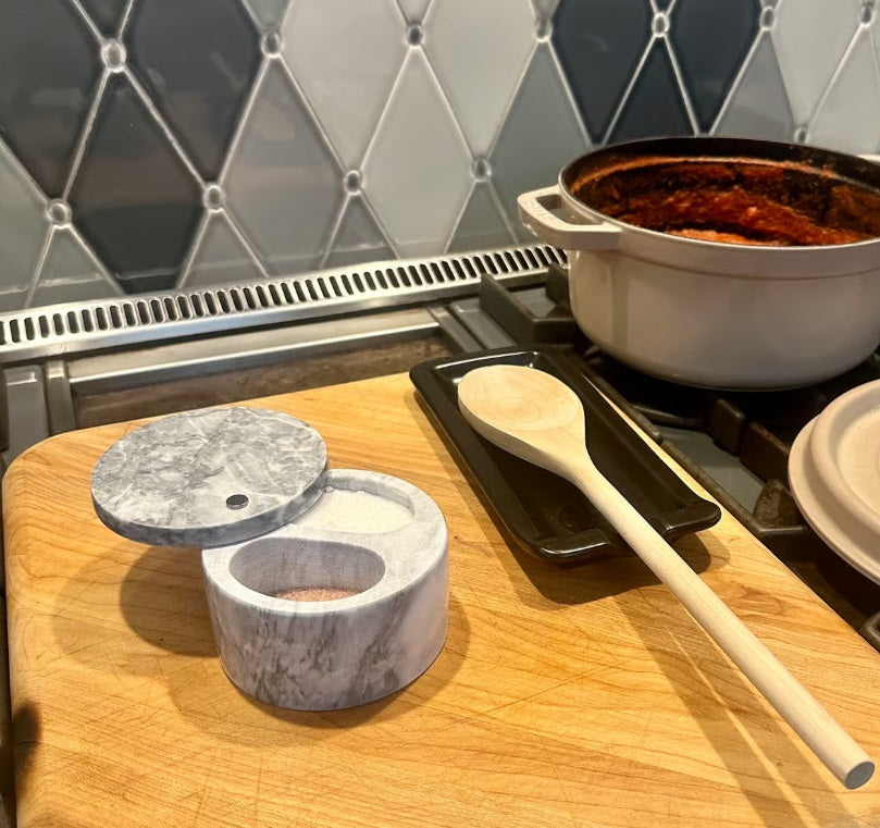 Fox Run White Marble Double Salt Cellar by Kitchen Niche