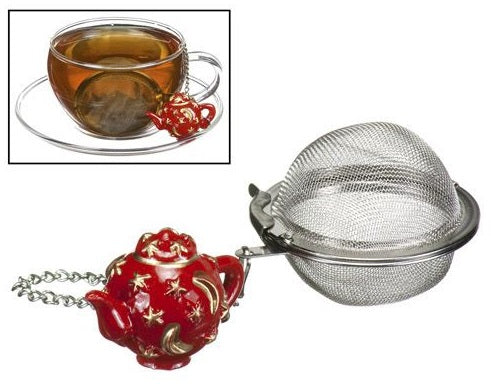 G &amp; H Tea Services Tea Infuser Ball with Red Teapot Ornament by Kitchen Niche